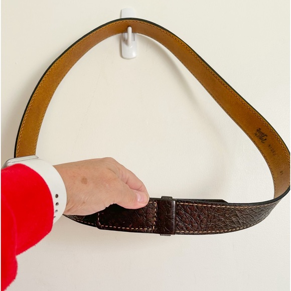 Vtg Tony Lama Dark Chocolate Brown Bull-hide Leather Western Belt Size 38 - Picture 4 of 9